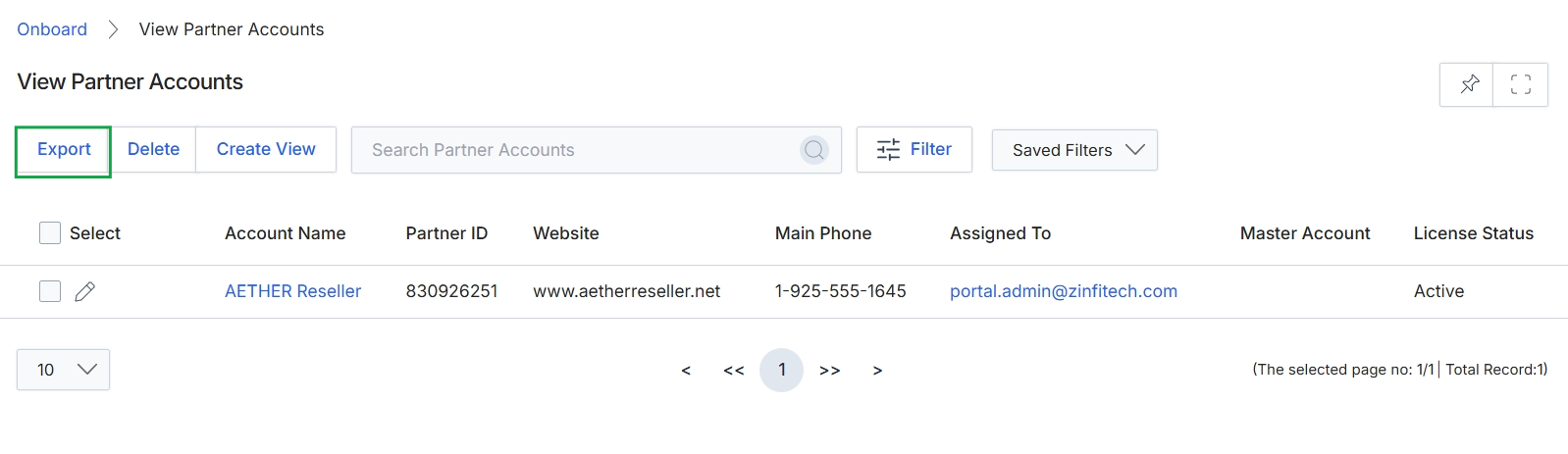 View Partner Accounts list page