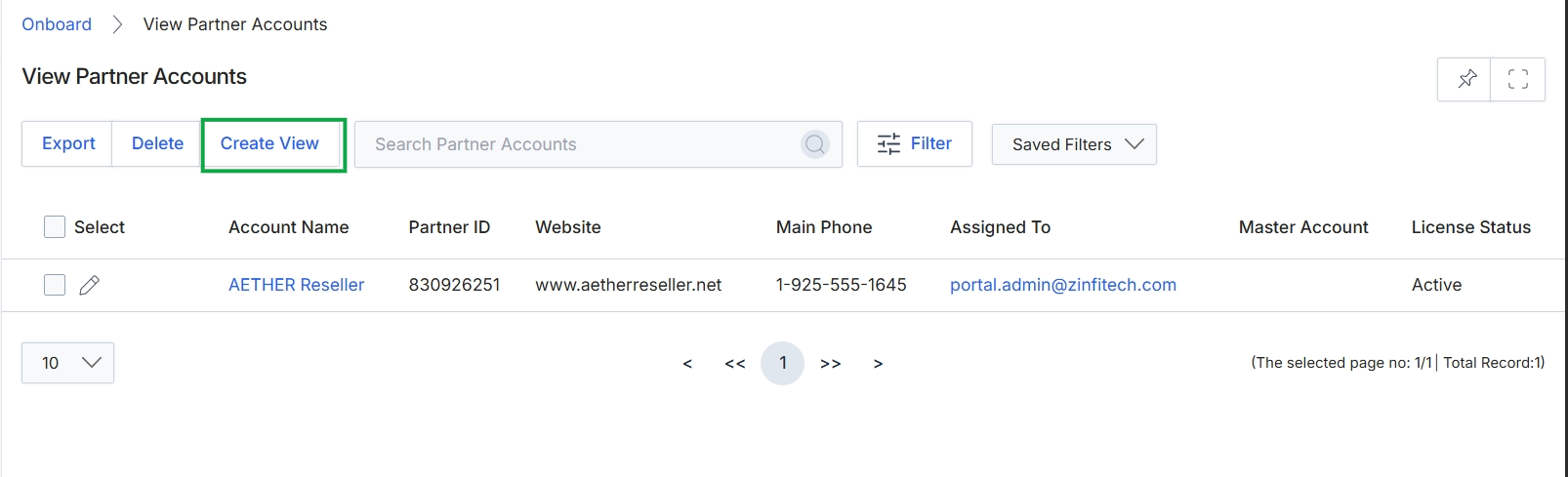 View Partner Accounts list after deletion