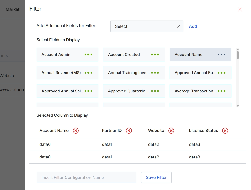 Filter configuration modal