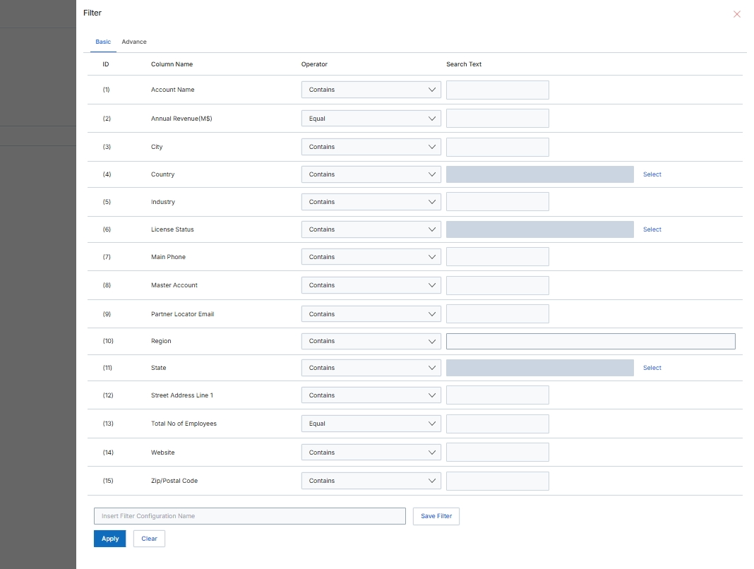 Basic filter configuration for partner accounts
