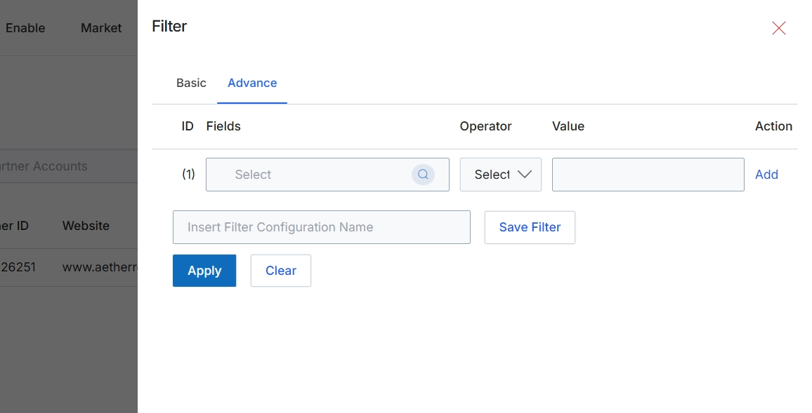 Advanced Filter panel