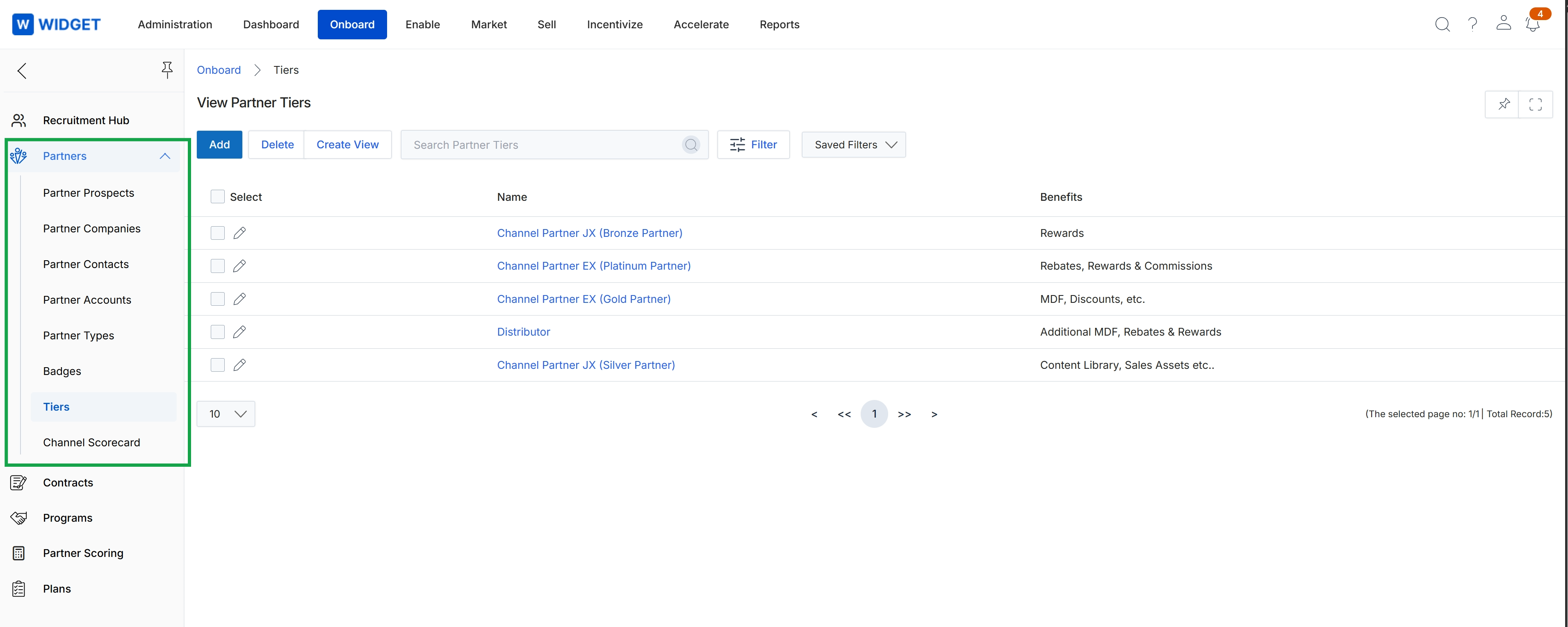 Onboard module with Tiers list view