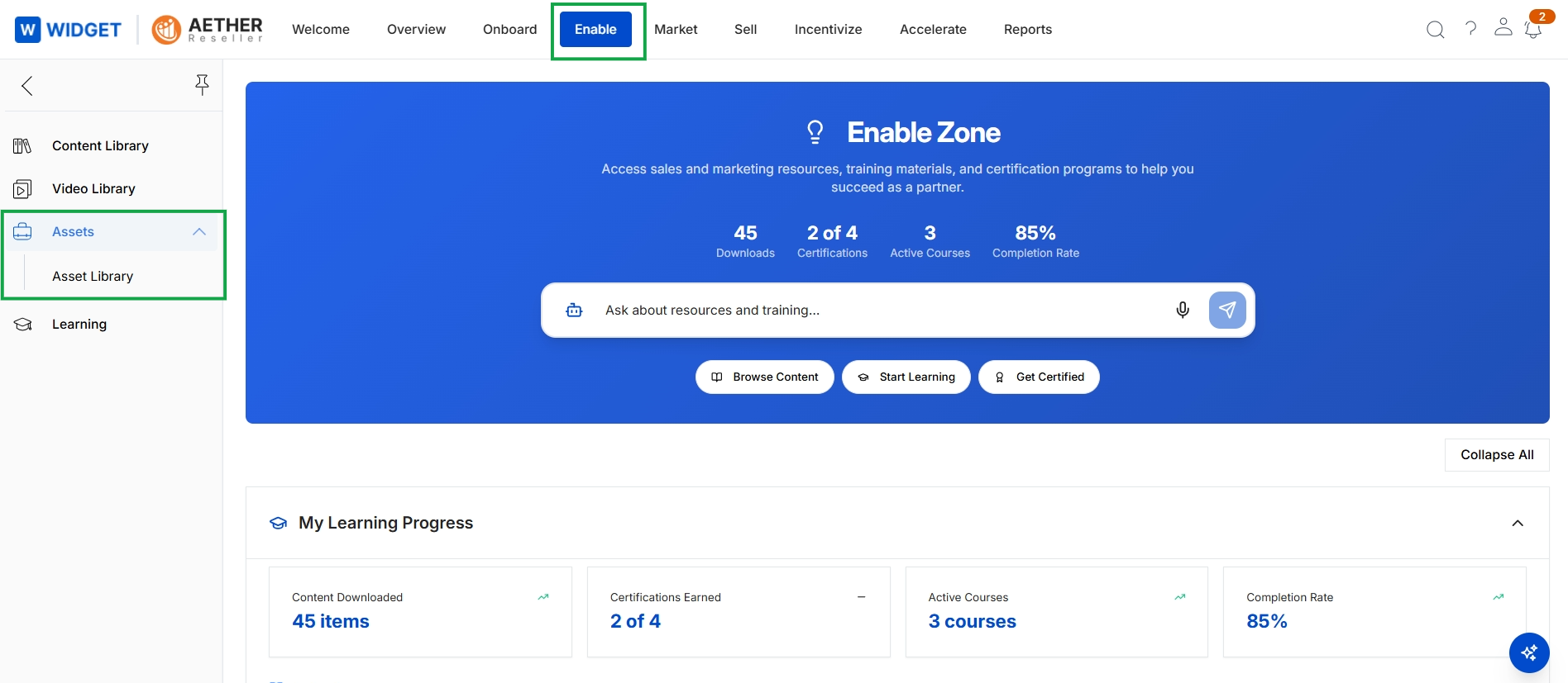 Enable Zone landing page with left navigation expanded