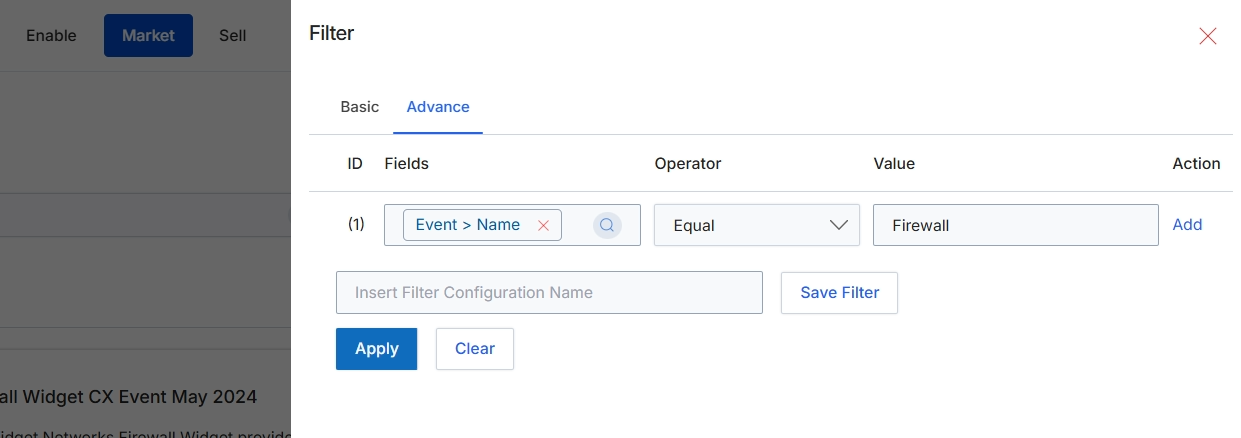 Advanced Filter configuration modal