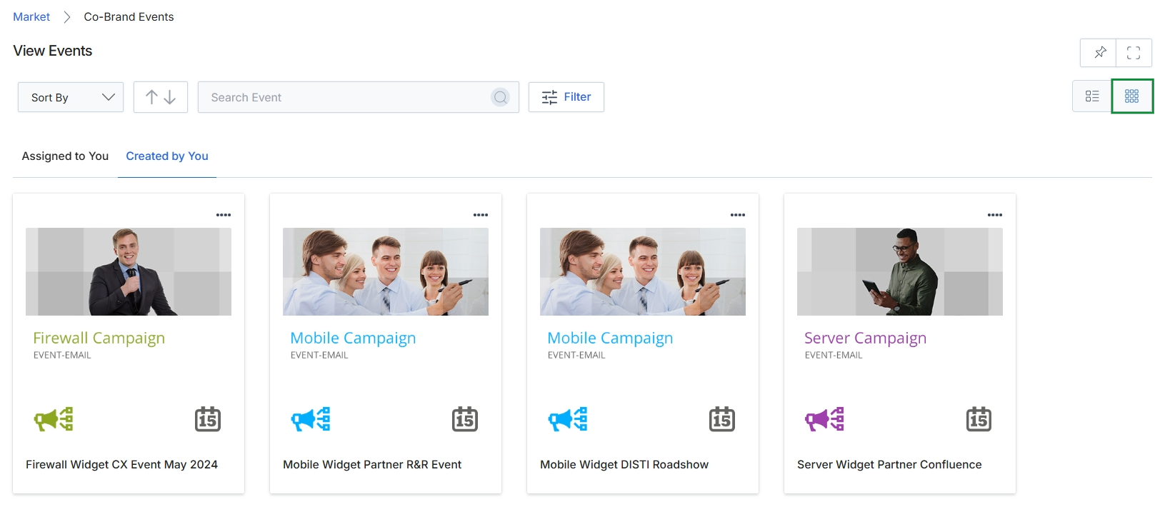 View Events page with grid layout