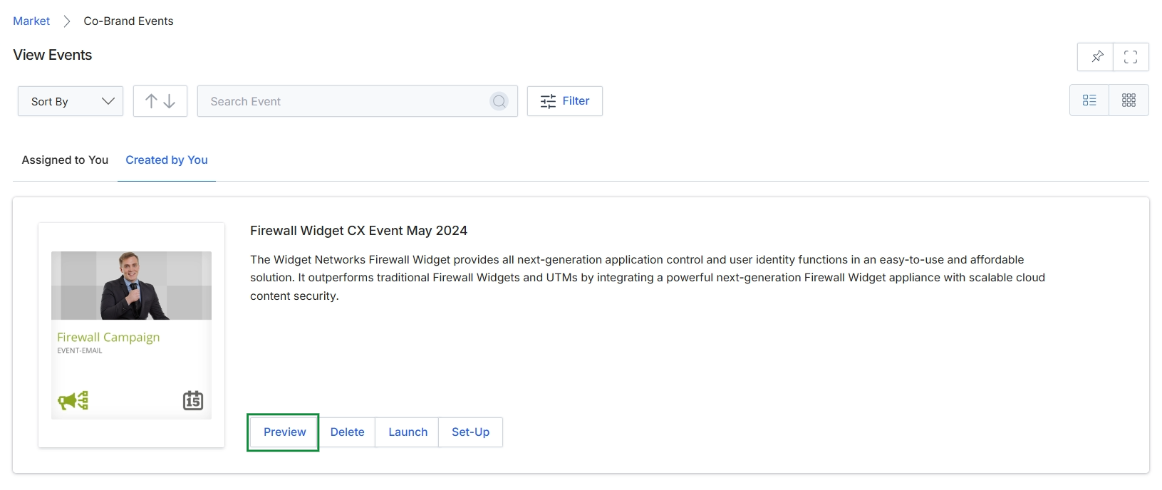 Co-Brand Events list view