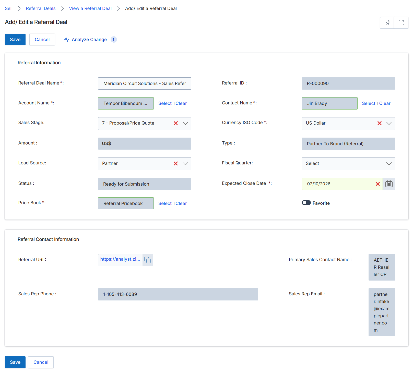 Add/Edit a Referral Deal form