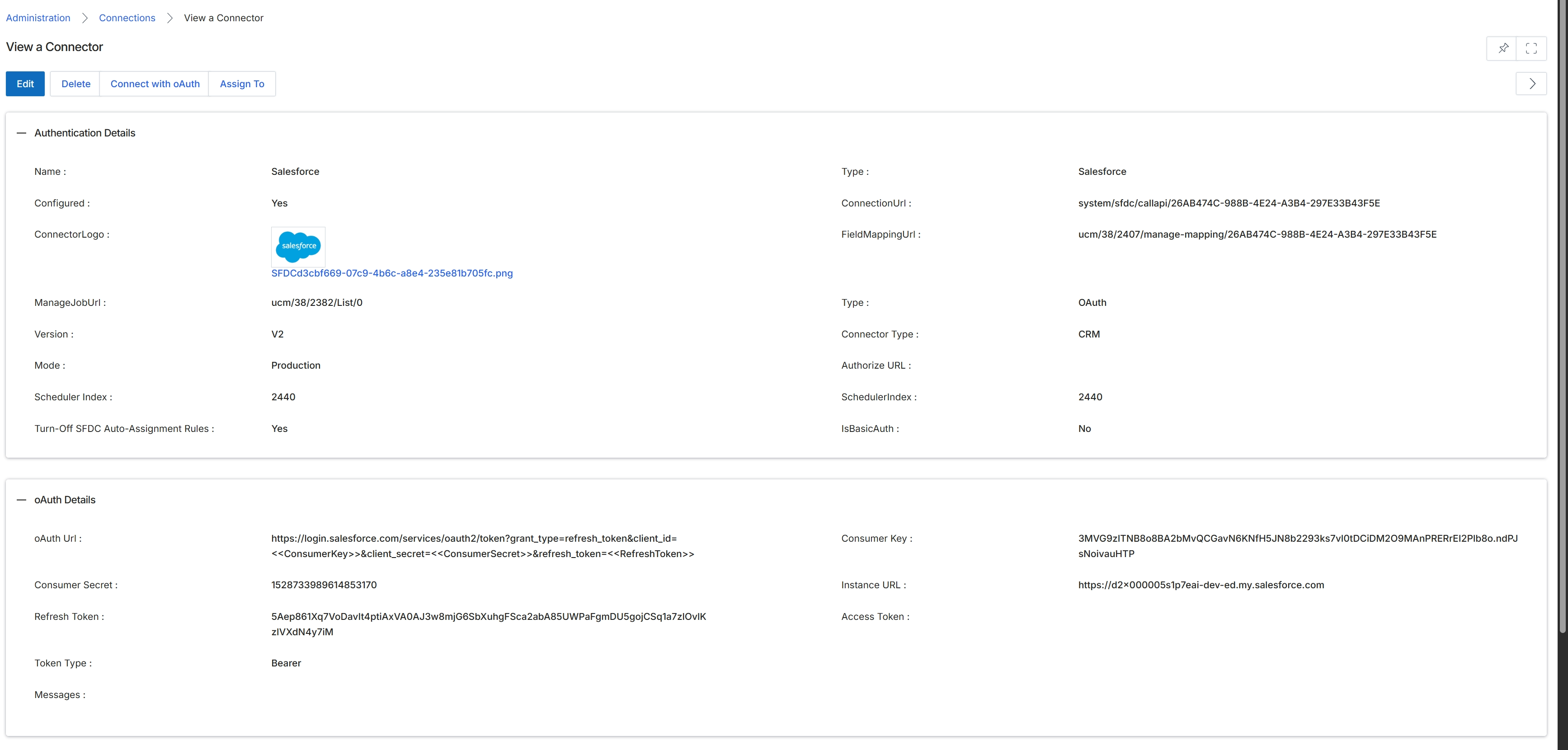 View Connector details page