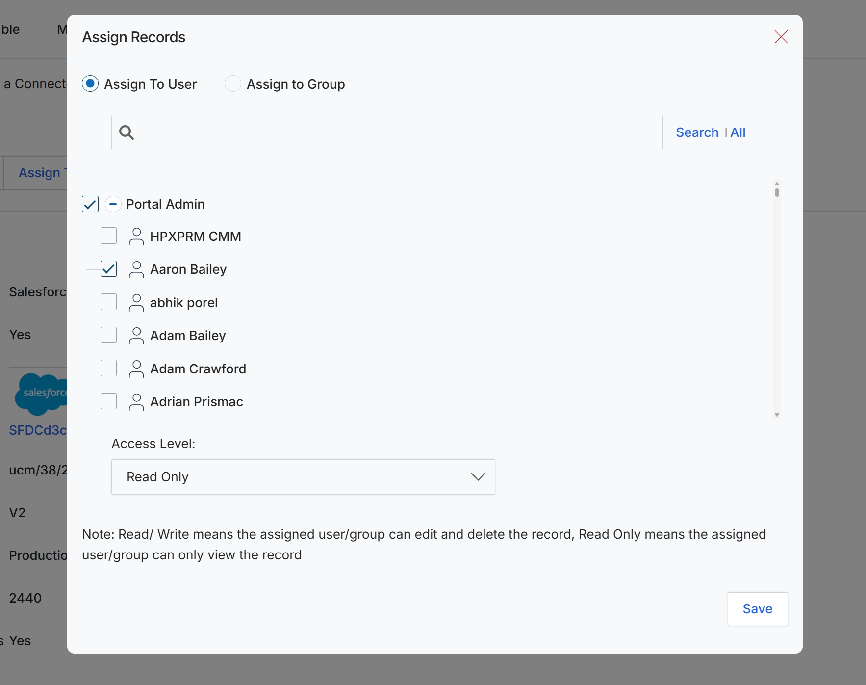 Assign Records dialog
