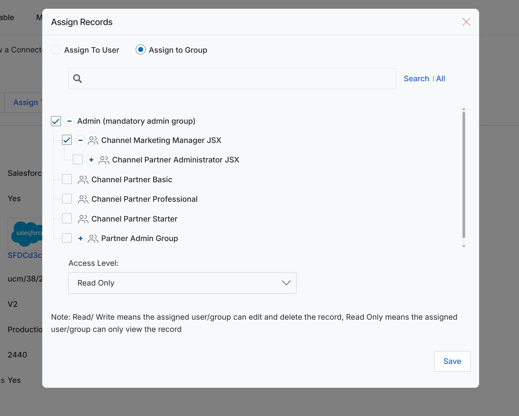 Assign Records dialog