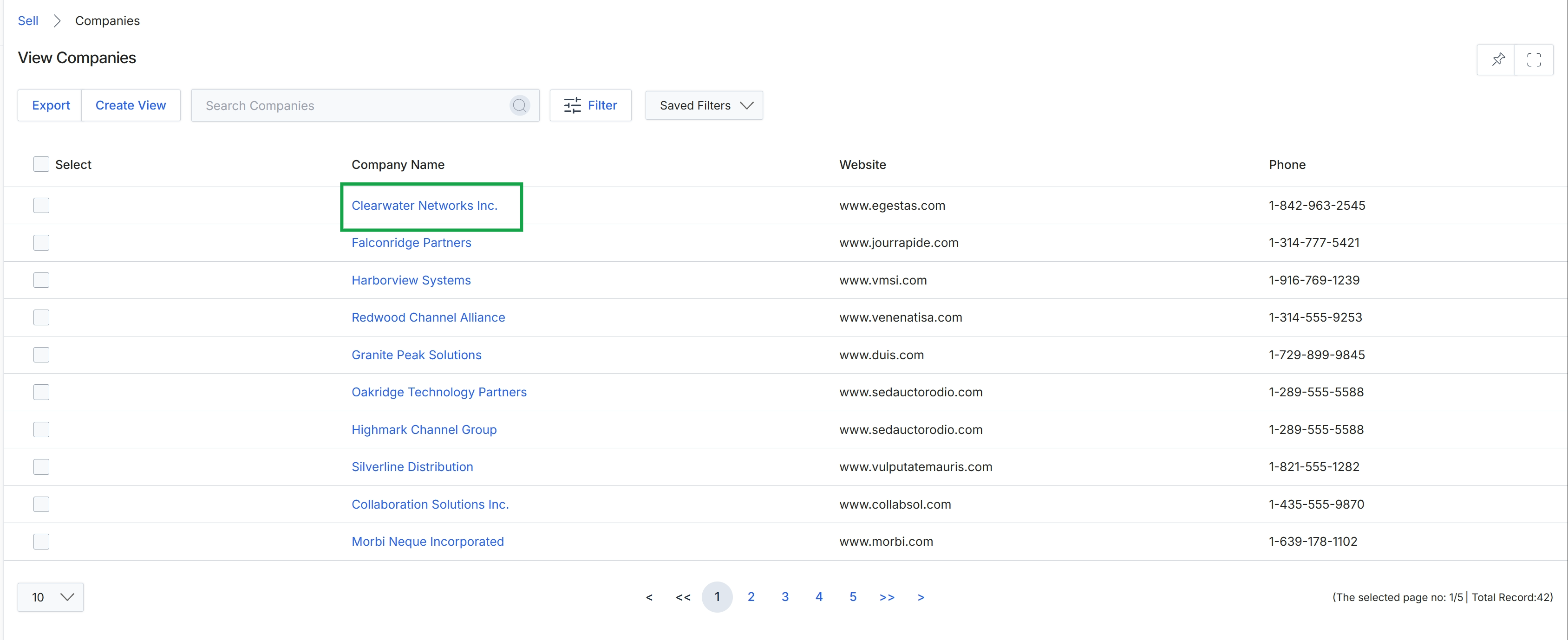 View Companies list.
