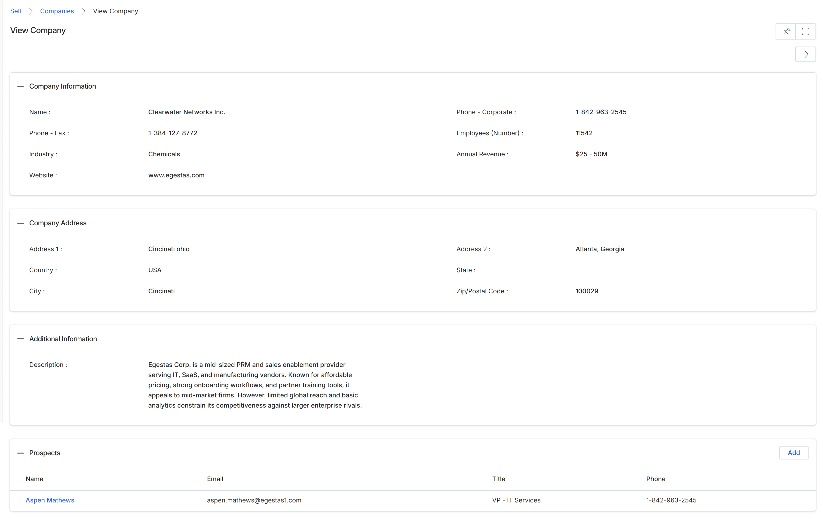 View Company details page
