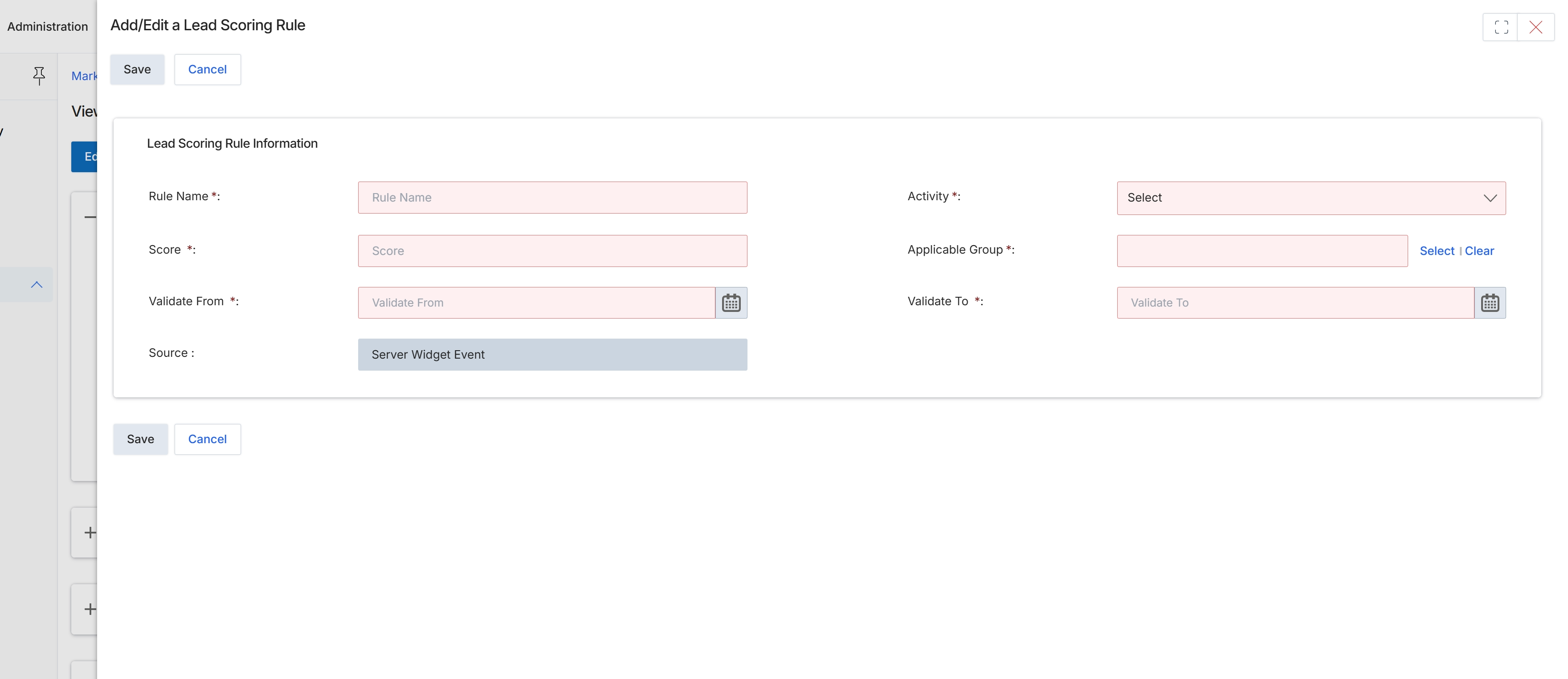 Add/Edit a Lead Scoring Rule form