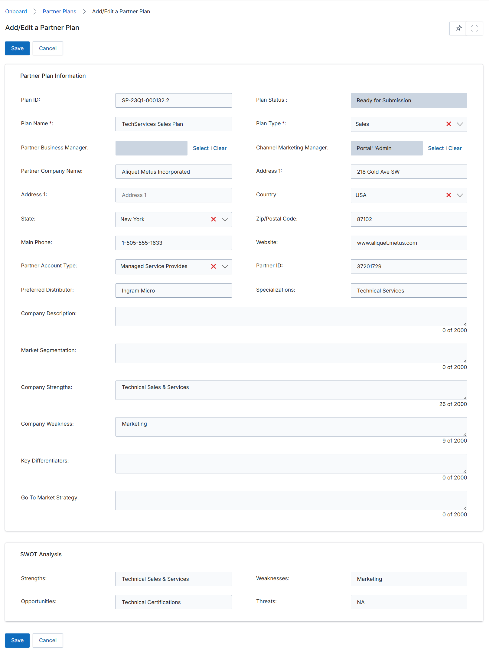 Add/Edit a Partner Plan form