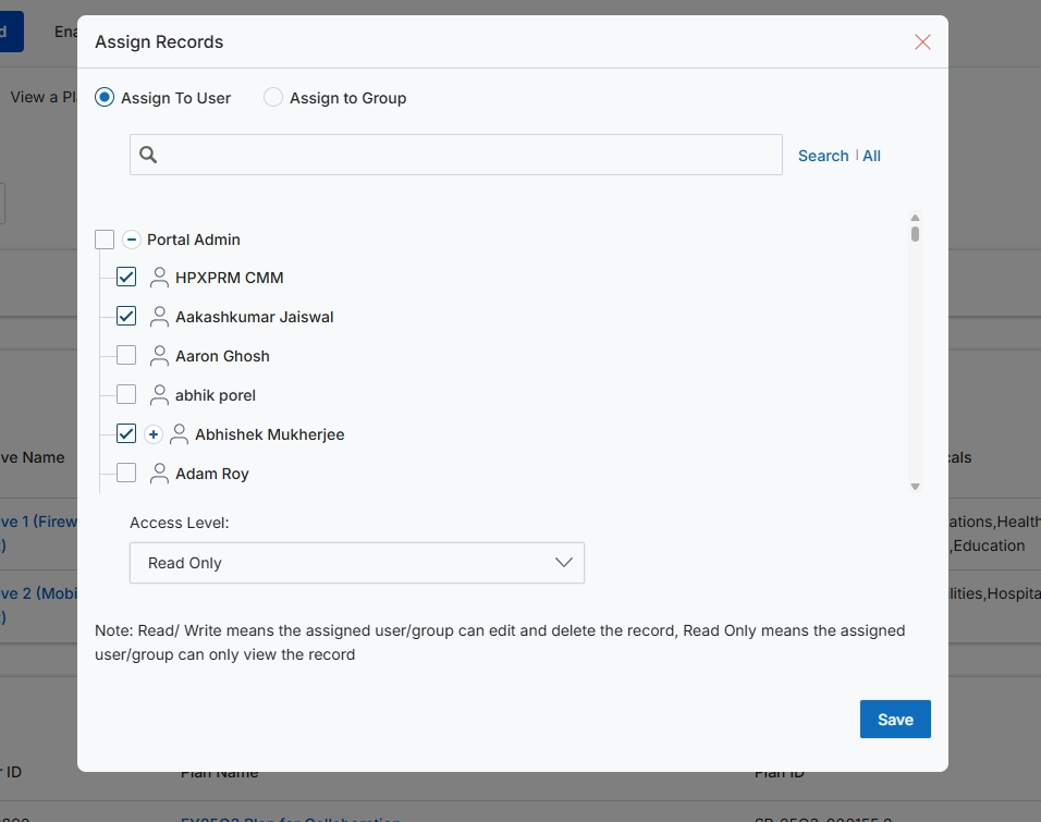 Assign Records modal dialog