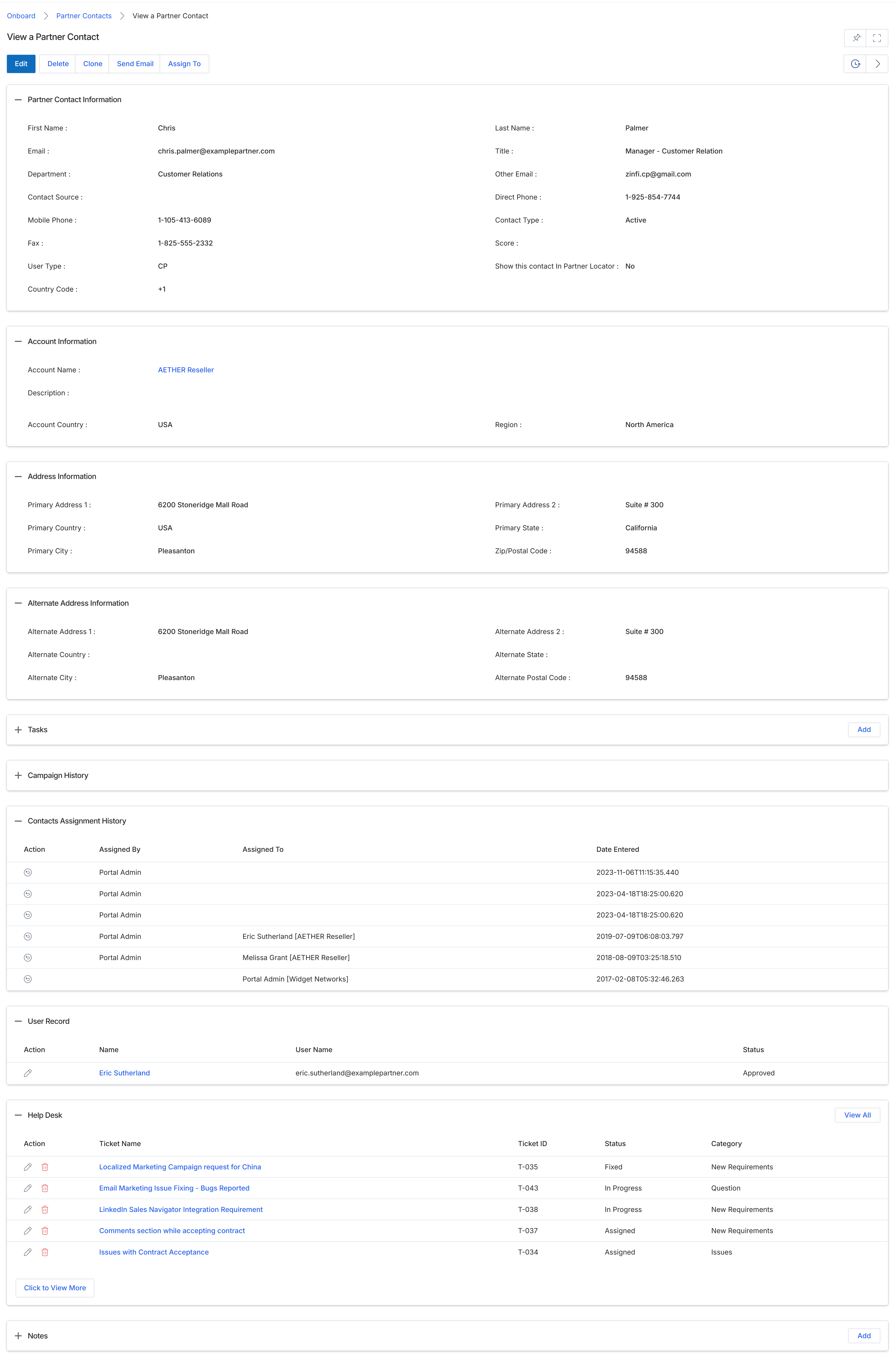 View a Partner Contact details page