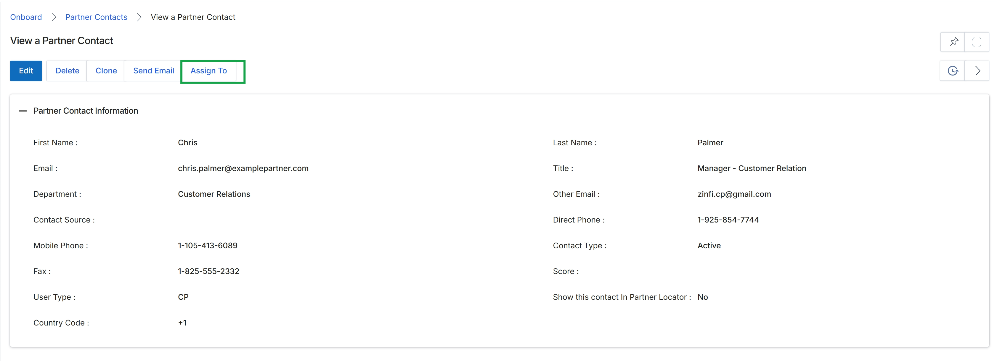 View a Partner Contact page