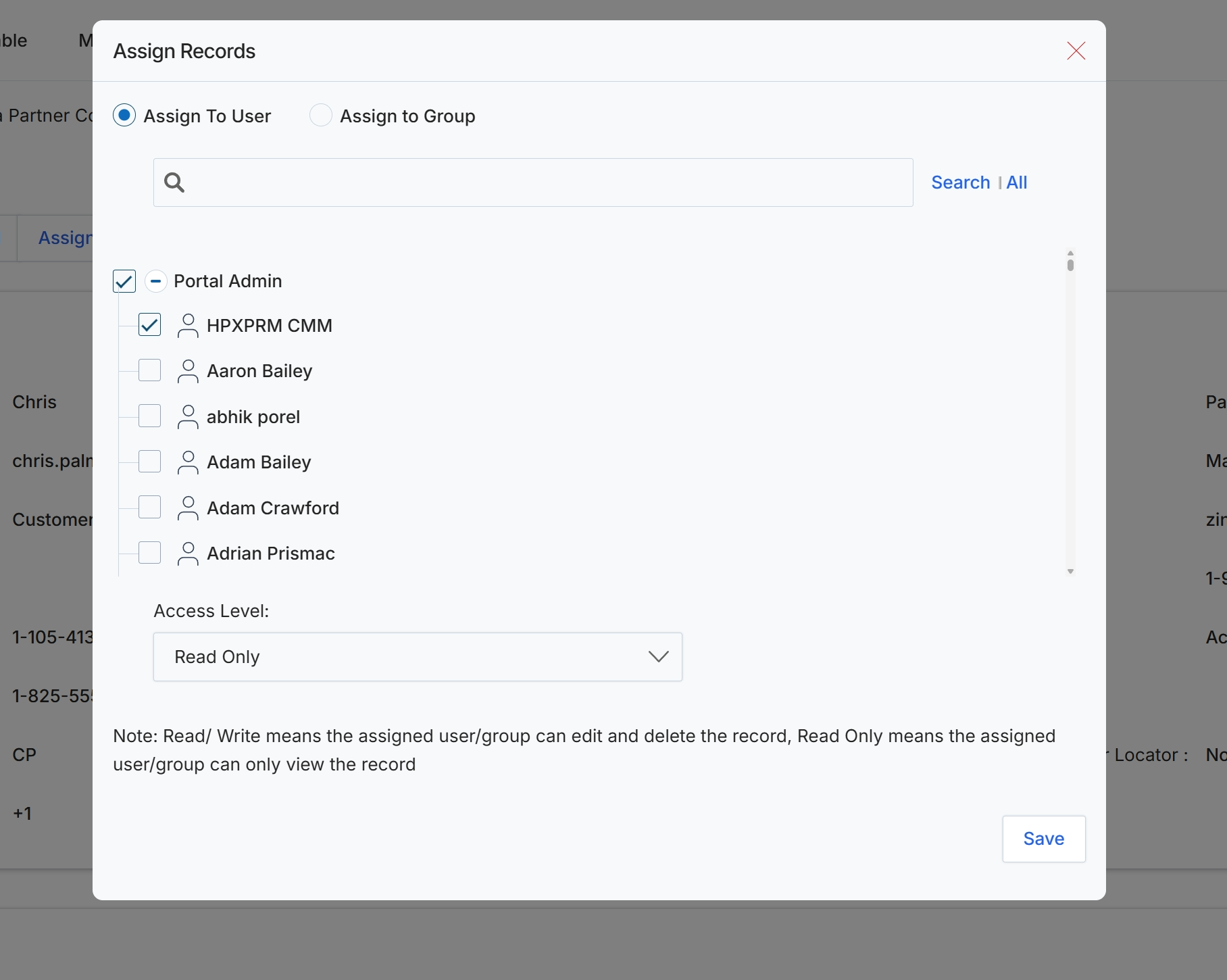 Assign Records modal dialog