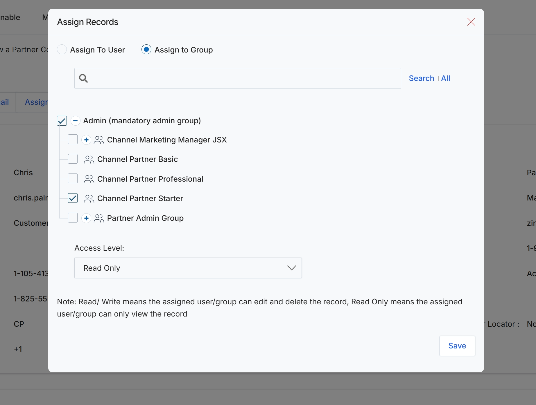 Assign Records modal