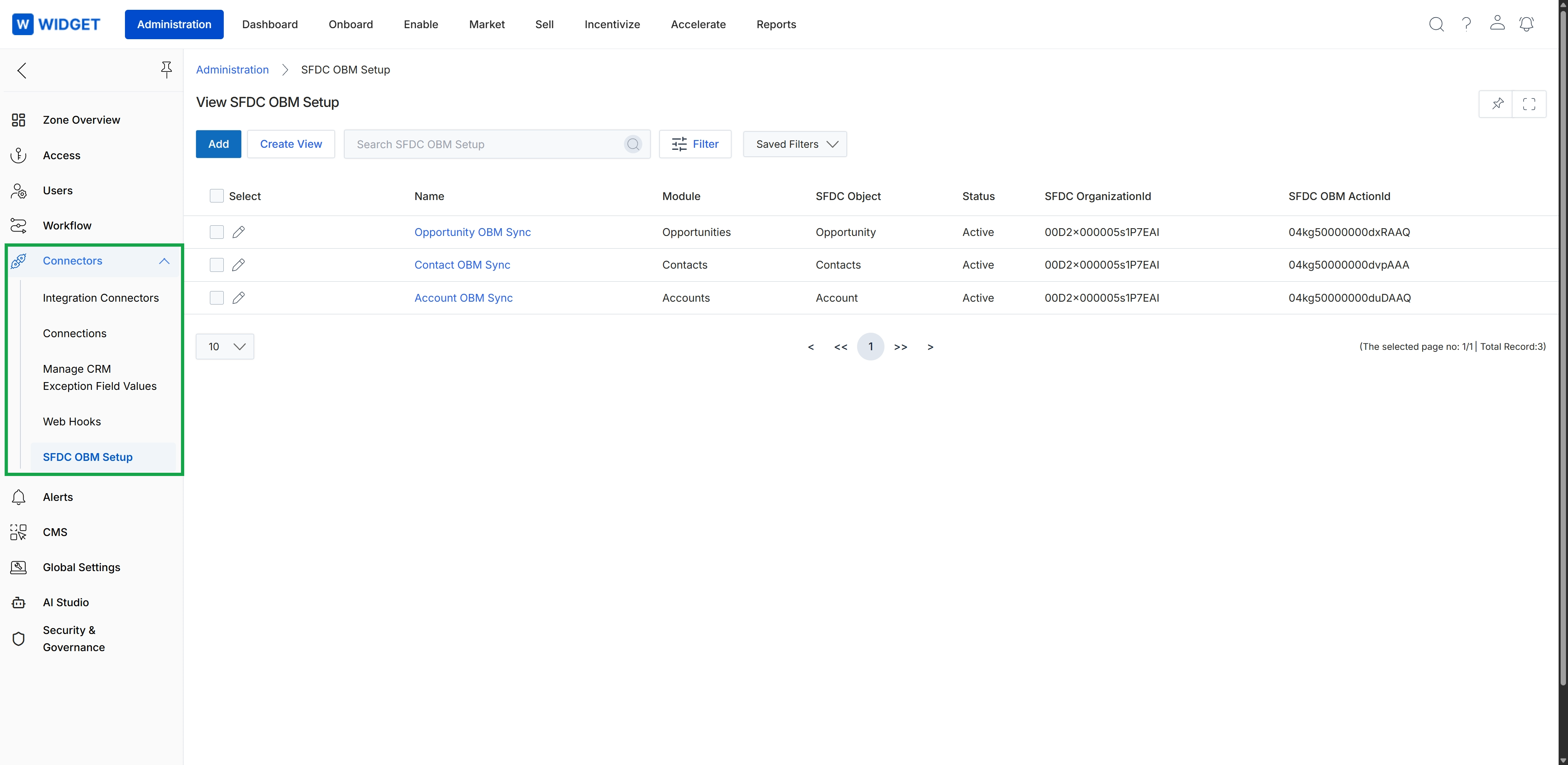 SFDC OBM Setup list view
