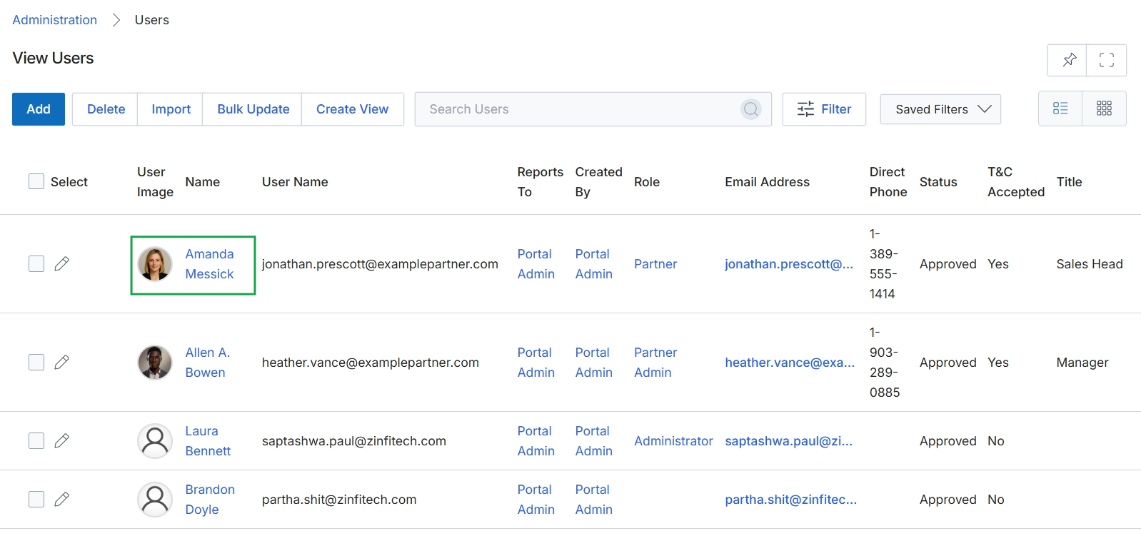 Users list view