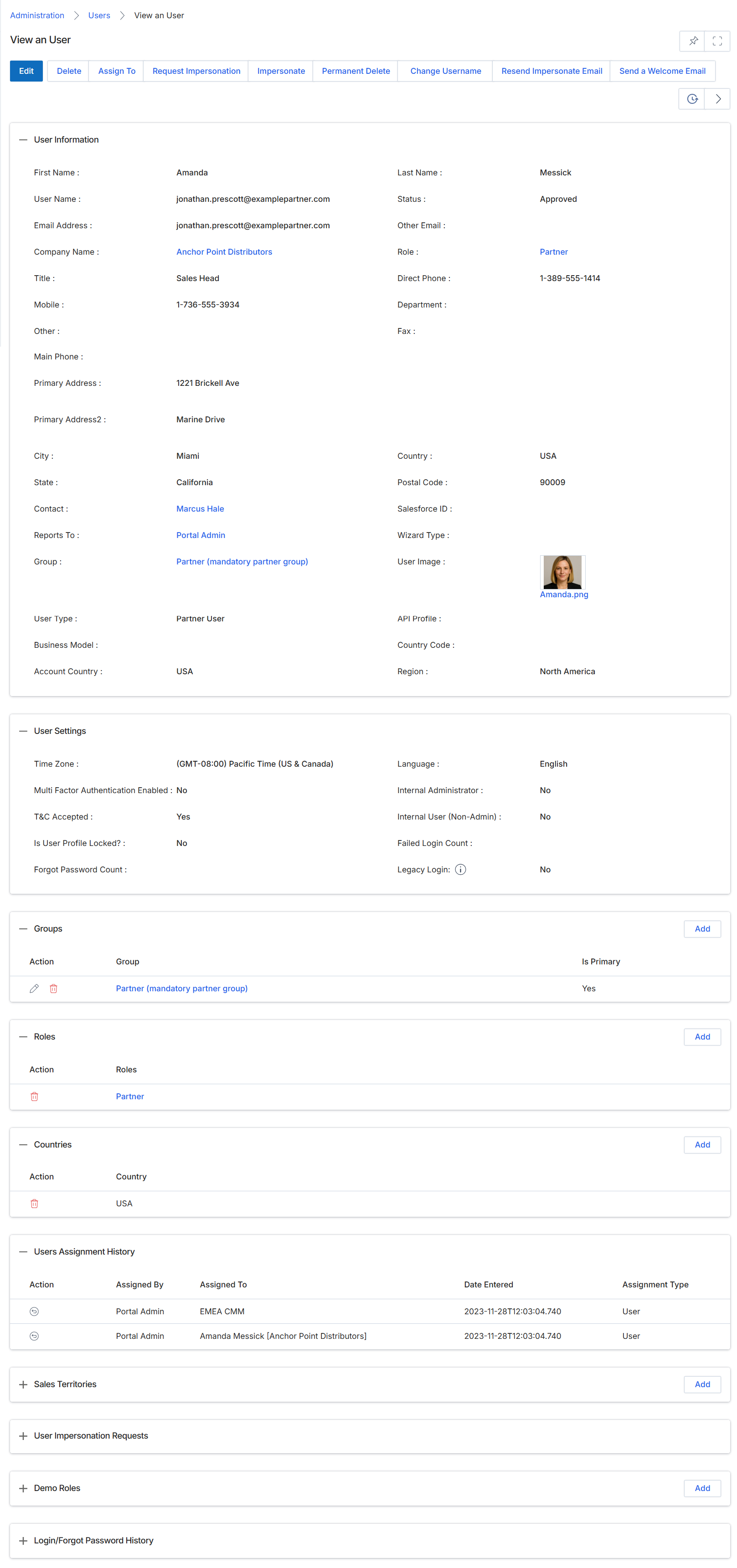 View an User details page