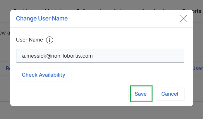Change User Name dialog