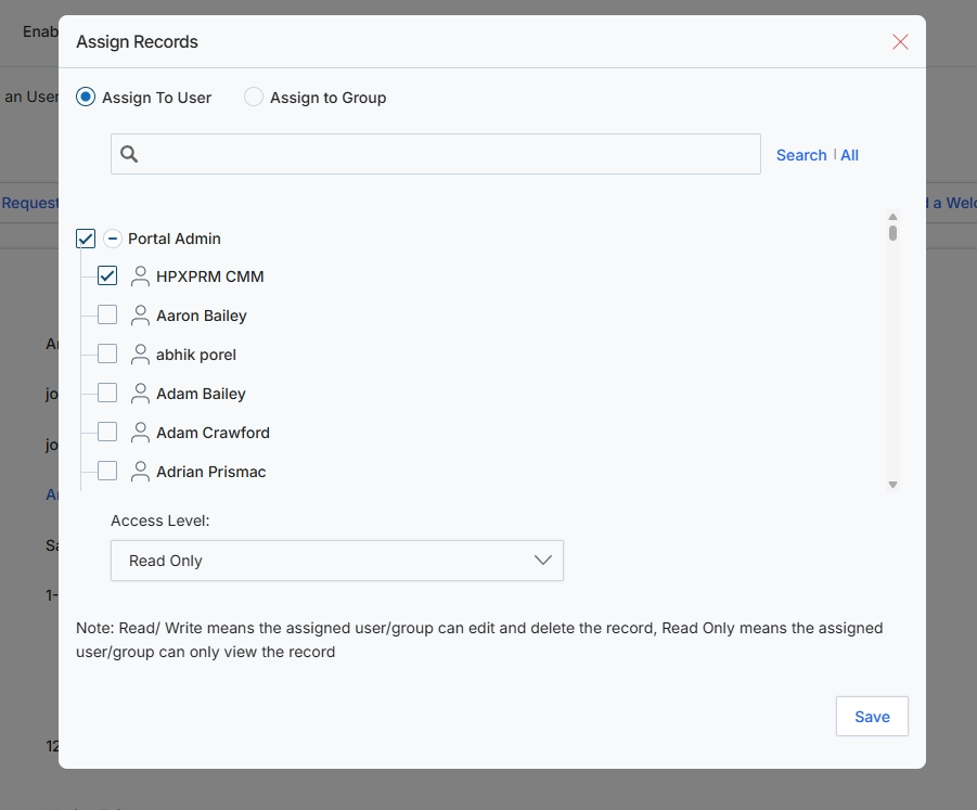 Assign Records dialog