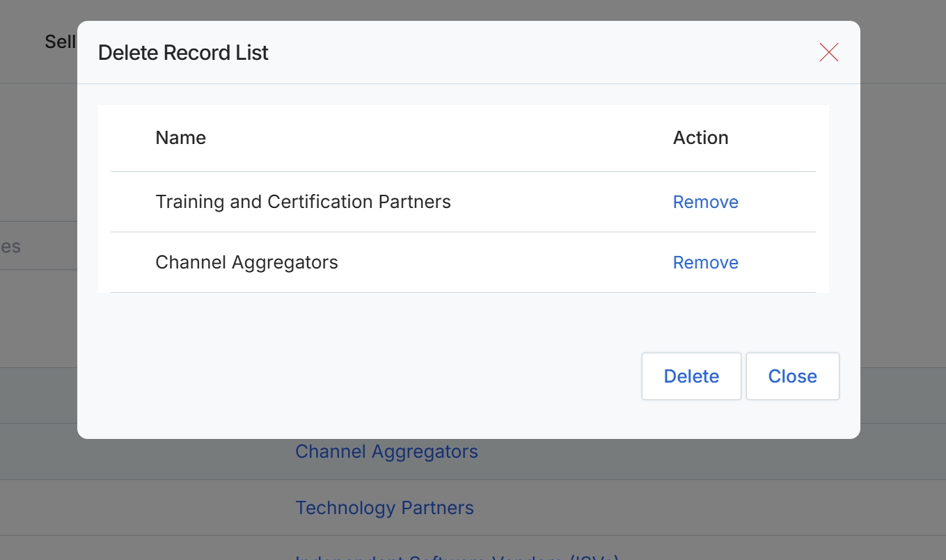Delete Record List dialog