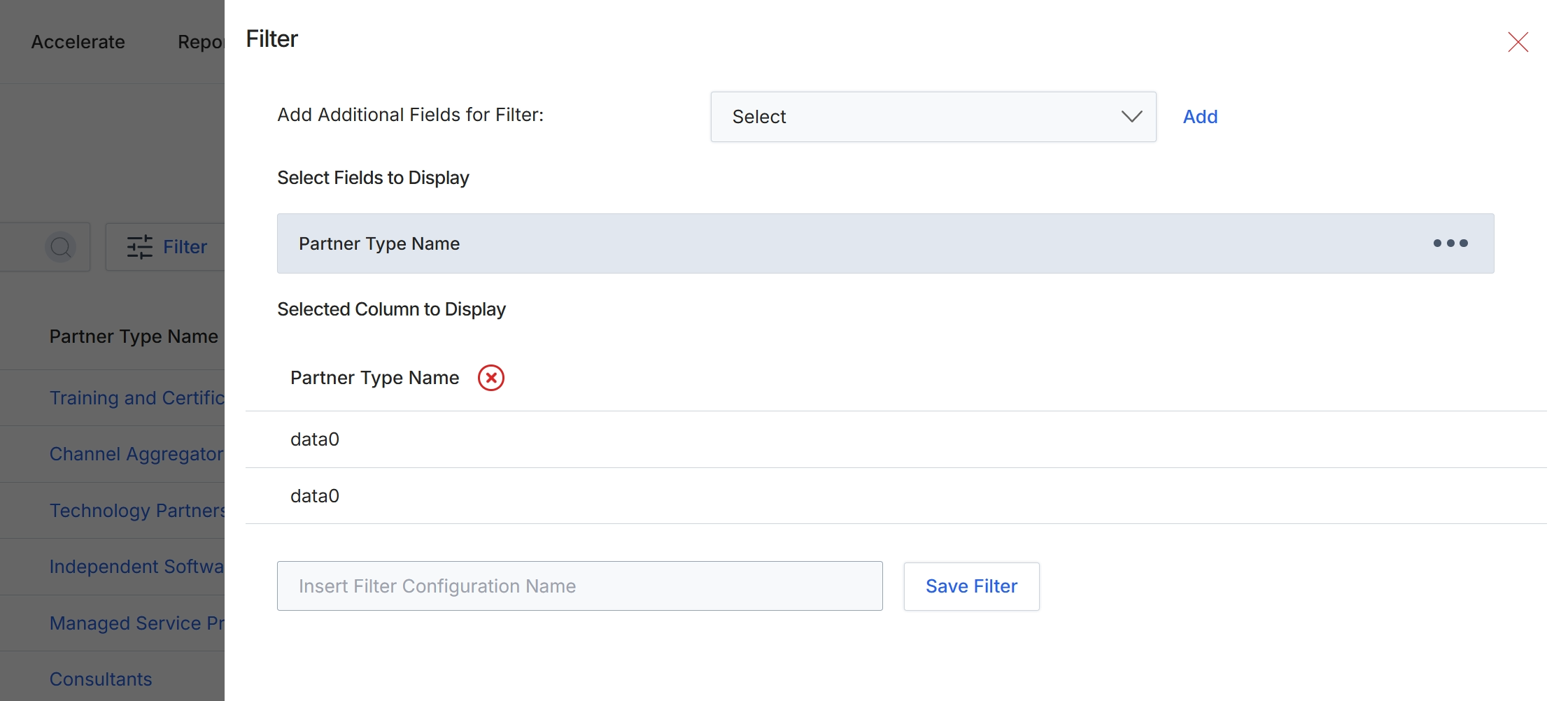 Filter configuration panel