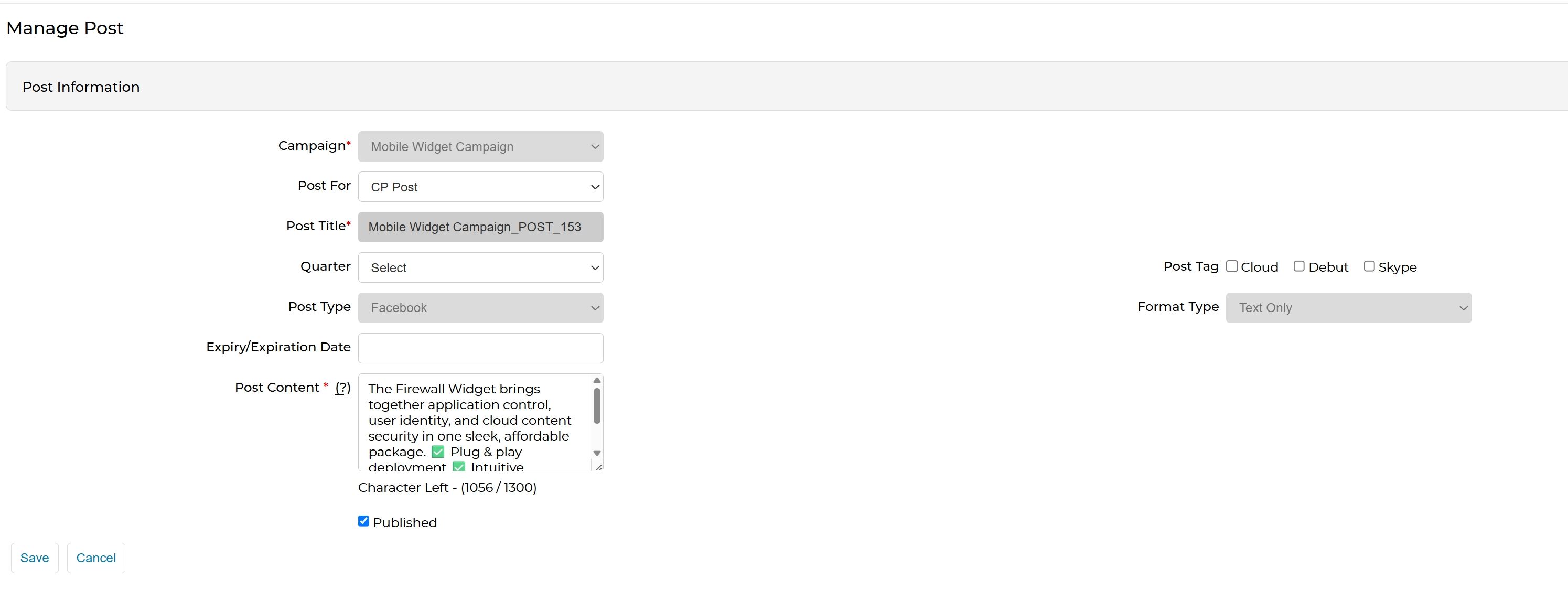 Manage Post form