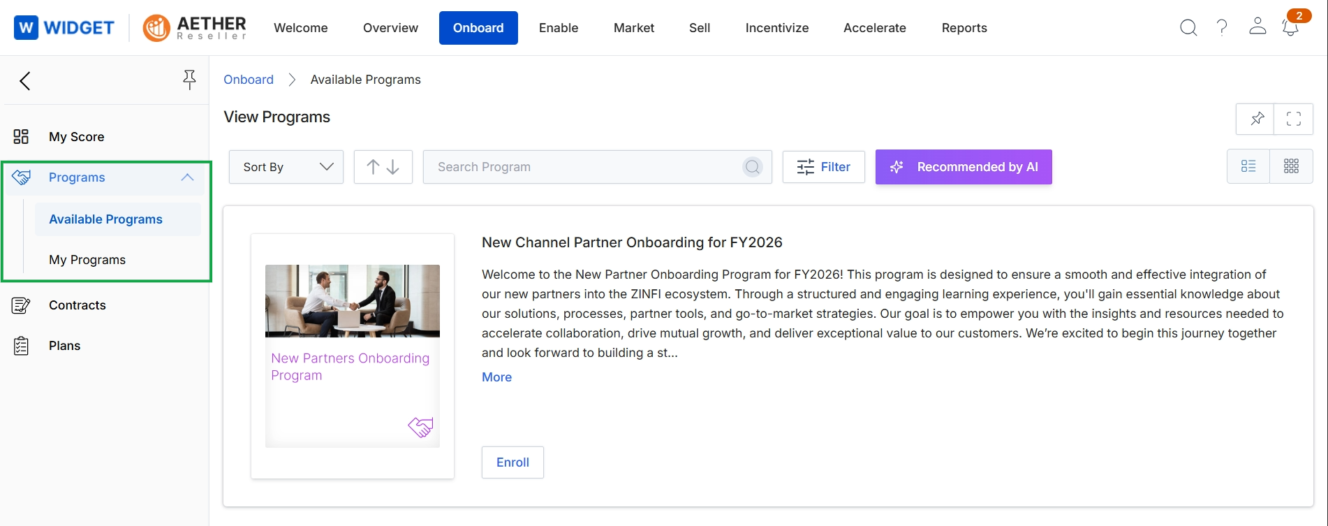 Available Programs list view
