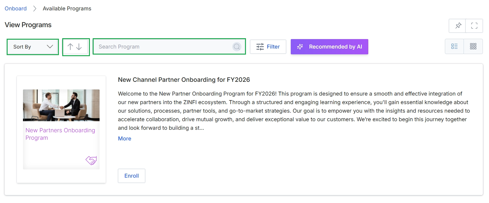 Available partner programs listing