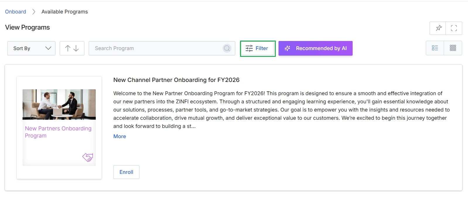 Available Programs list view