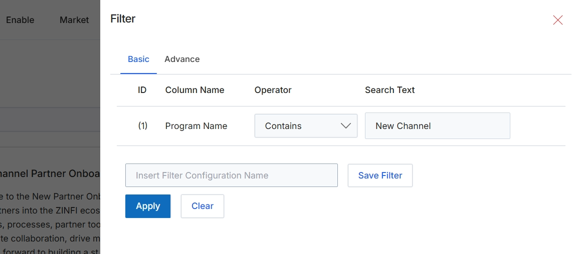 Filter panel for Partner Programs
