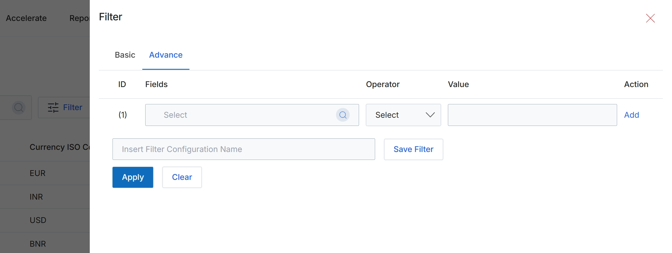Advanced Filter dialog