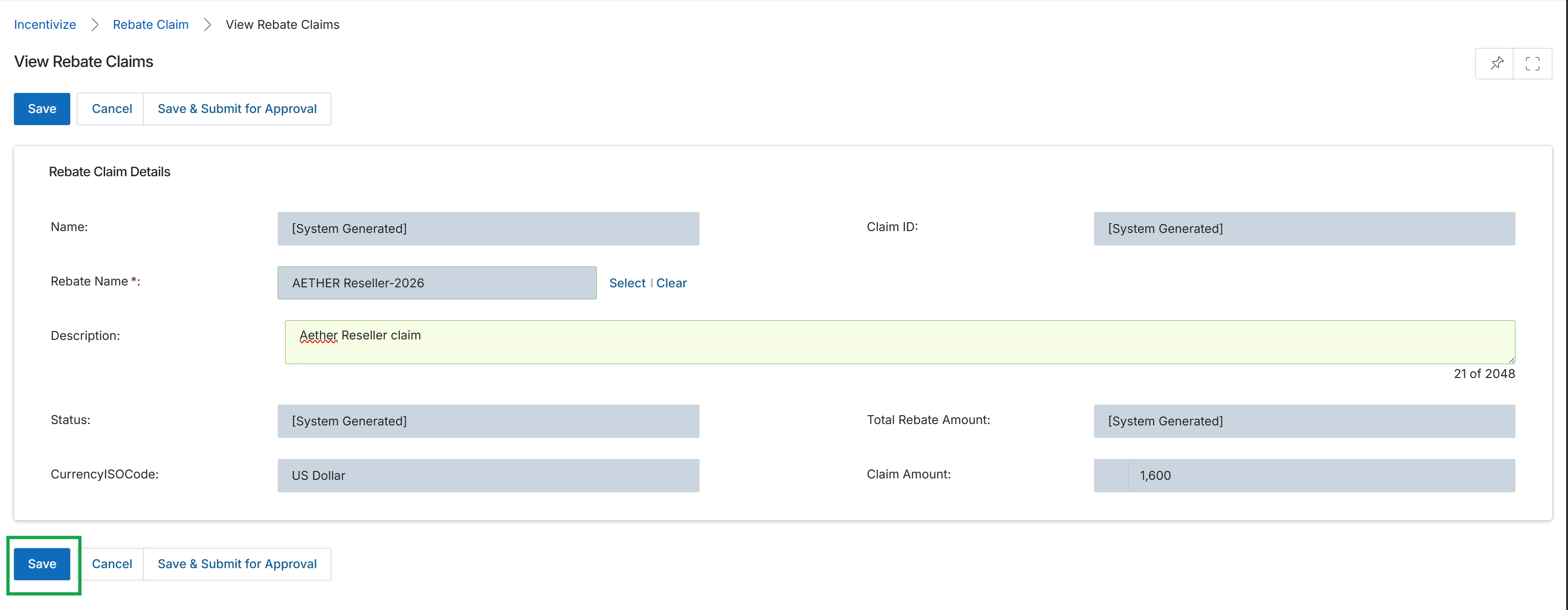 Rebate Claim Details view