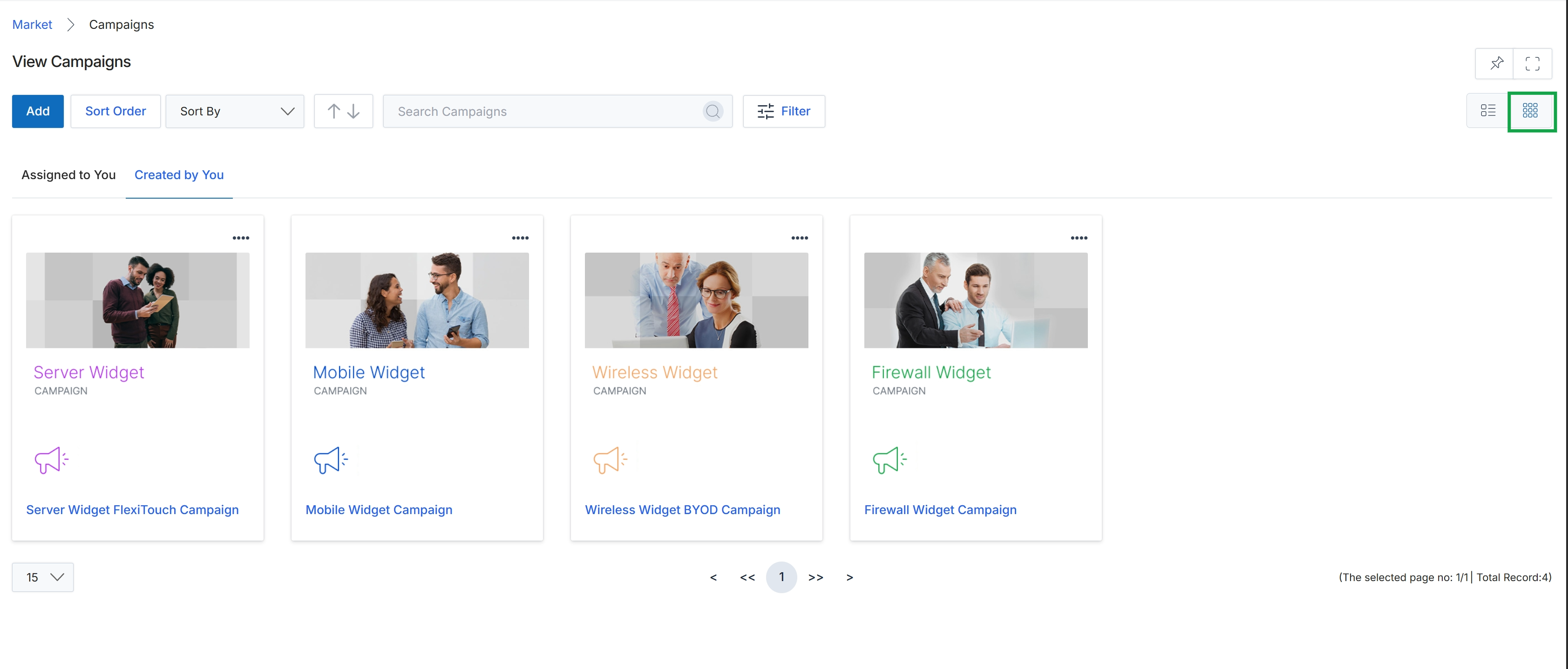 Campaigns list in thumb view