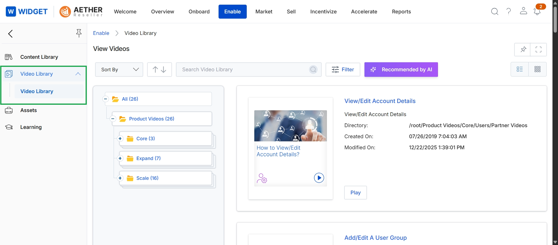 Enable module with Video Library menu expanded