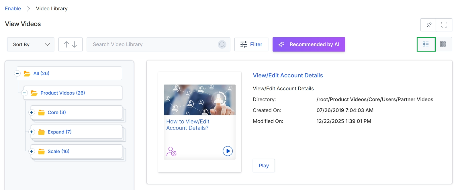 Video Library list view icon