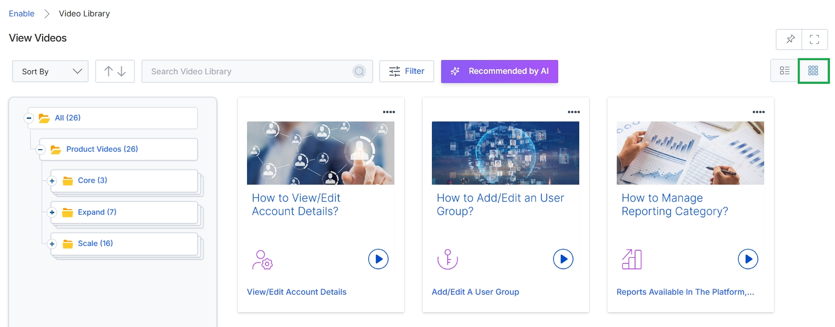 Video Library with Grid View selected