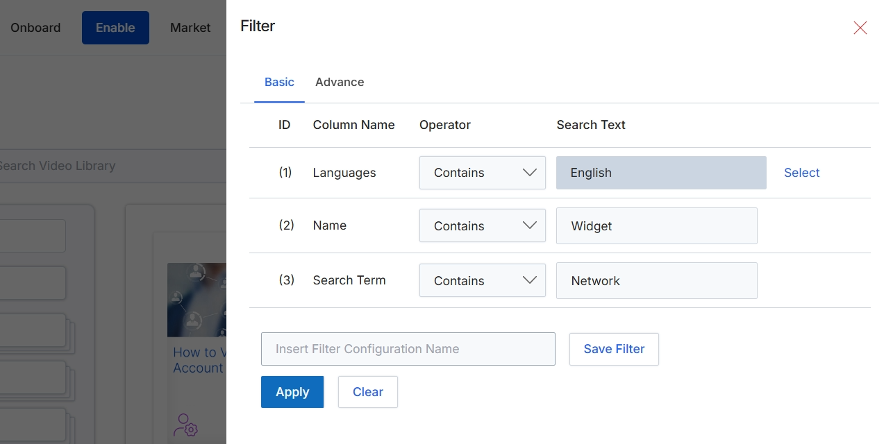Filter panel for Video Library