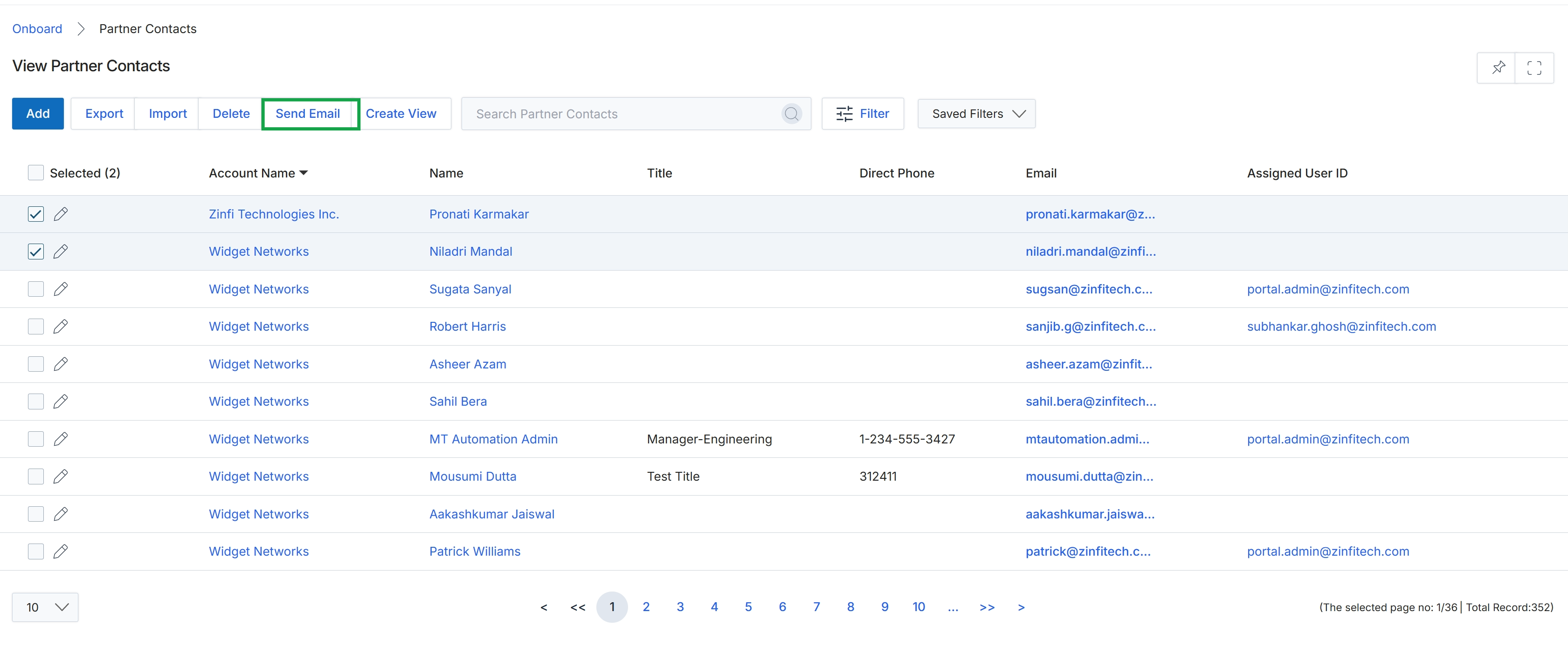 View Partner Contacts list