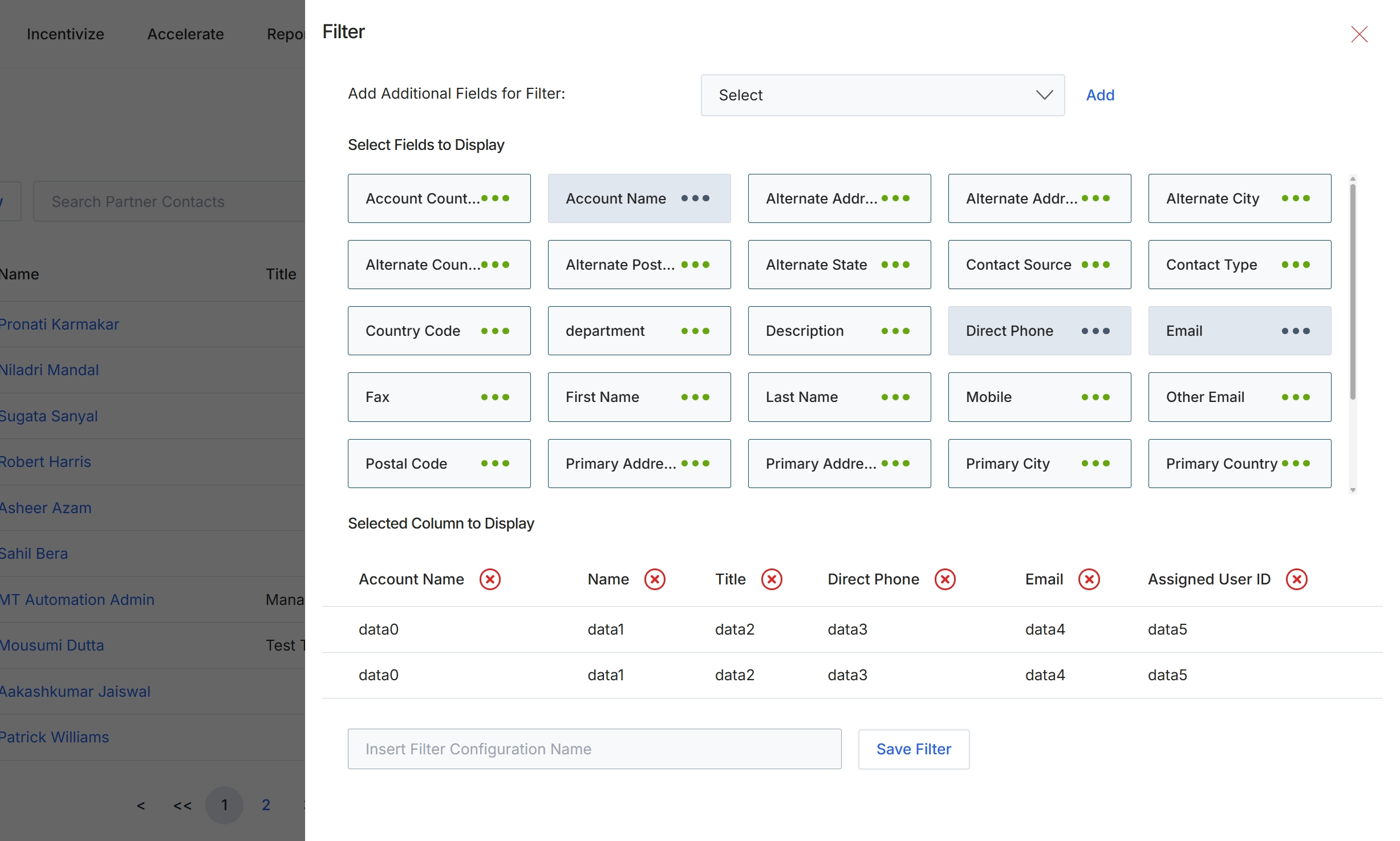 Filter configuration for Partner Contacts