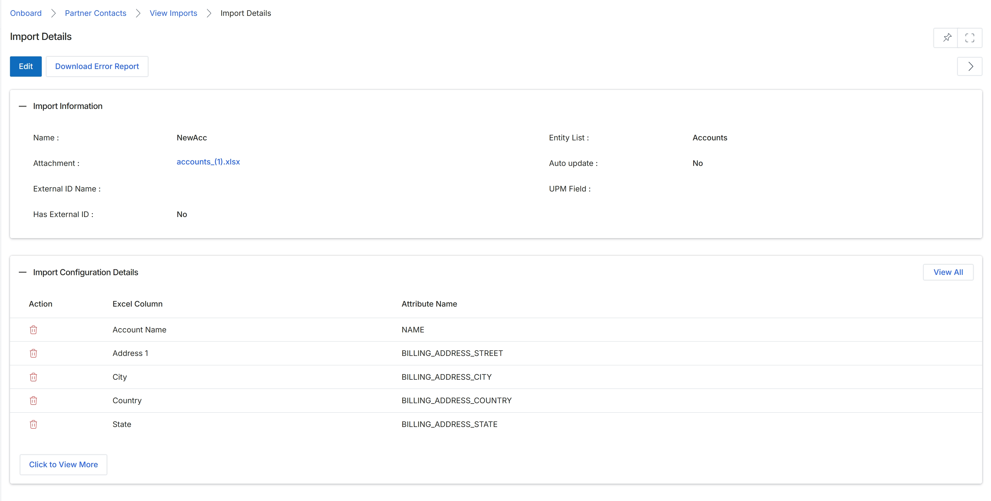 Import Details screen
