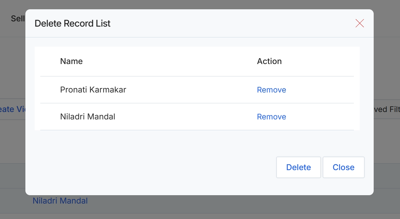 Delete Record List dialog