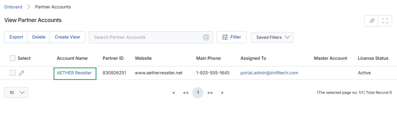 Partner Accounts list view