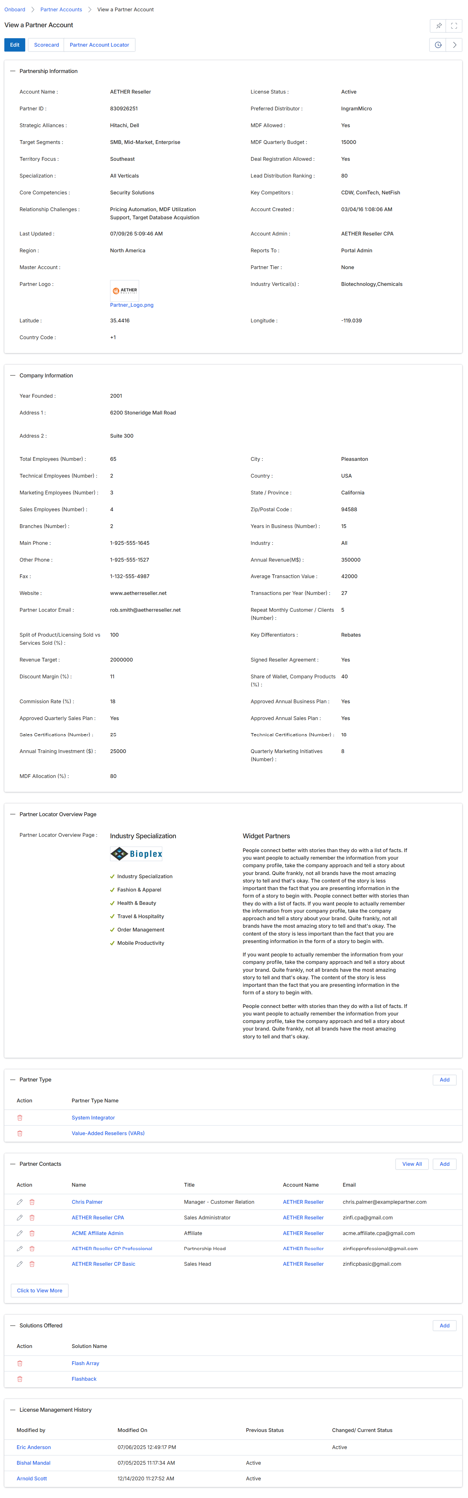 View Partner Account details