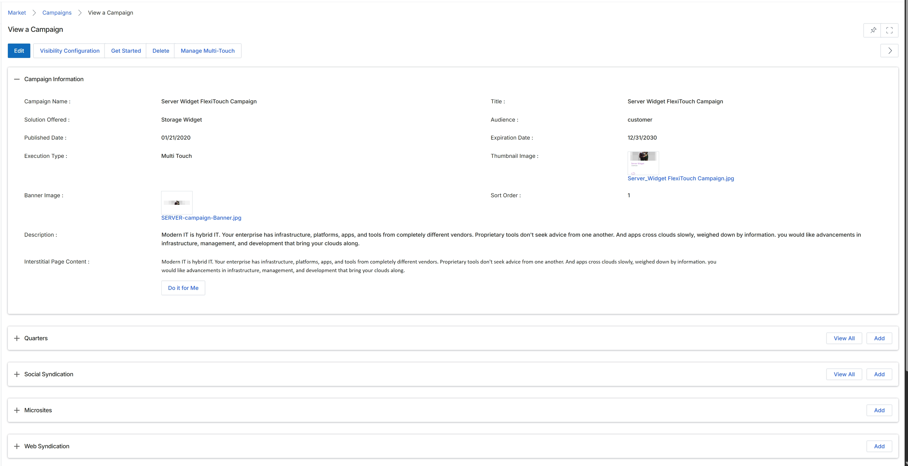 View Campaign details screen