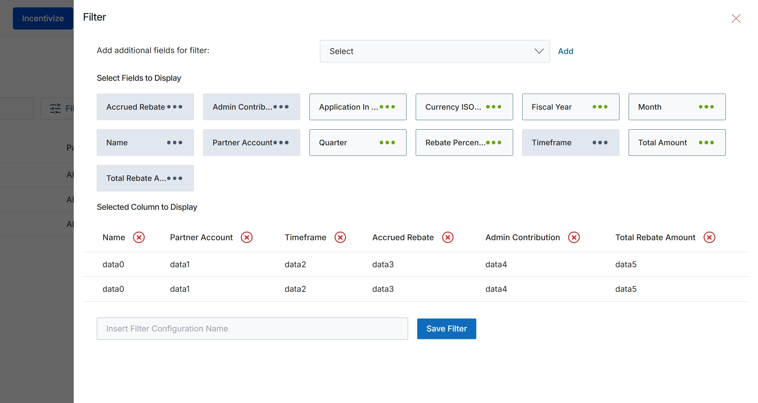 Rebates Management Filter dialog